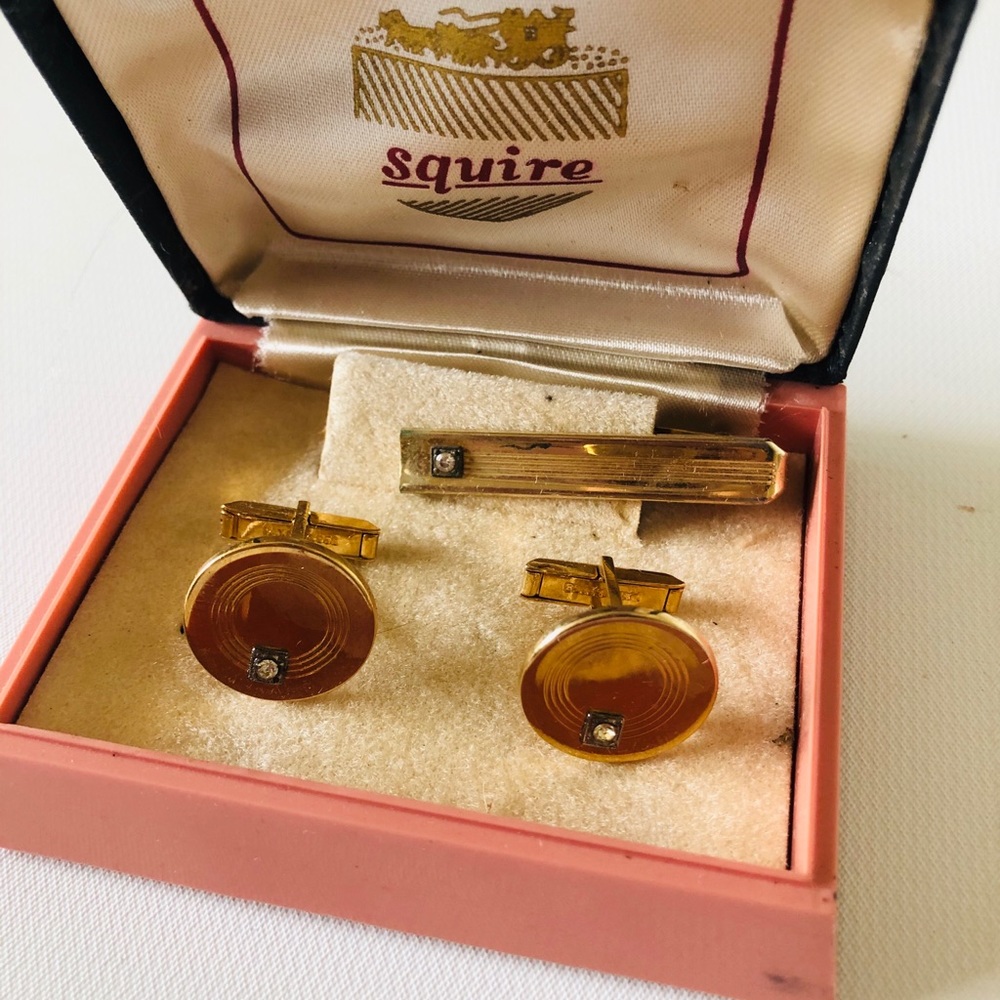 Squire VTG pre 60s DWT Cufflinks & Tie Clip Gold
